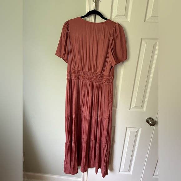 Anthropologie Somerset Maxi Satin Blush Pink Short sleeve Dress Large - Picture 4 of 5